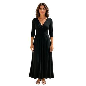 Anthropologie Bailey 44 Maxi Dress M Women Black Jersey Ruched Quiet Luxury USA